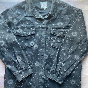 Stoosh Charcoal Denim Jacket with Starry Design, Large